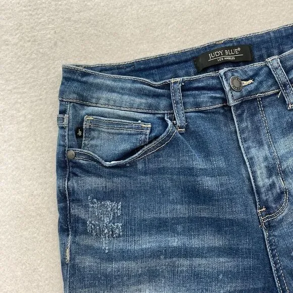 Judy Blue Jeans Women's 7/28 Skinny Fit Medium Blue Stretch Denim Distressed - Picture 4 of 14